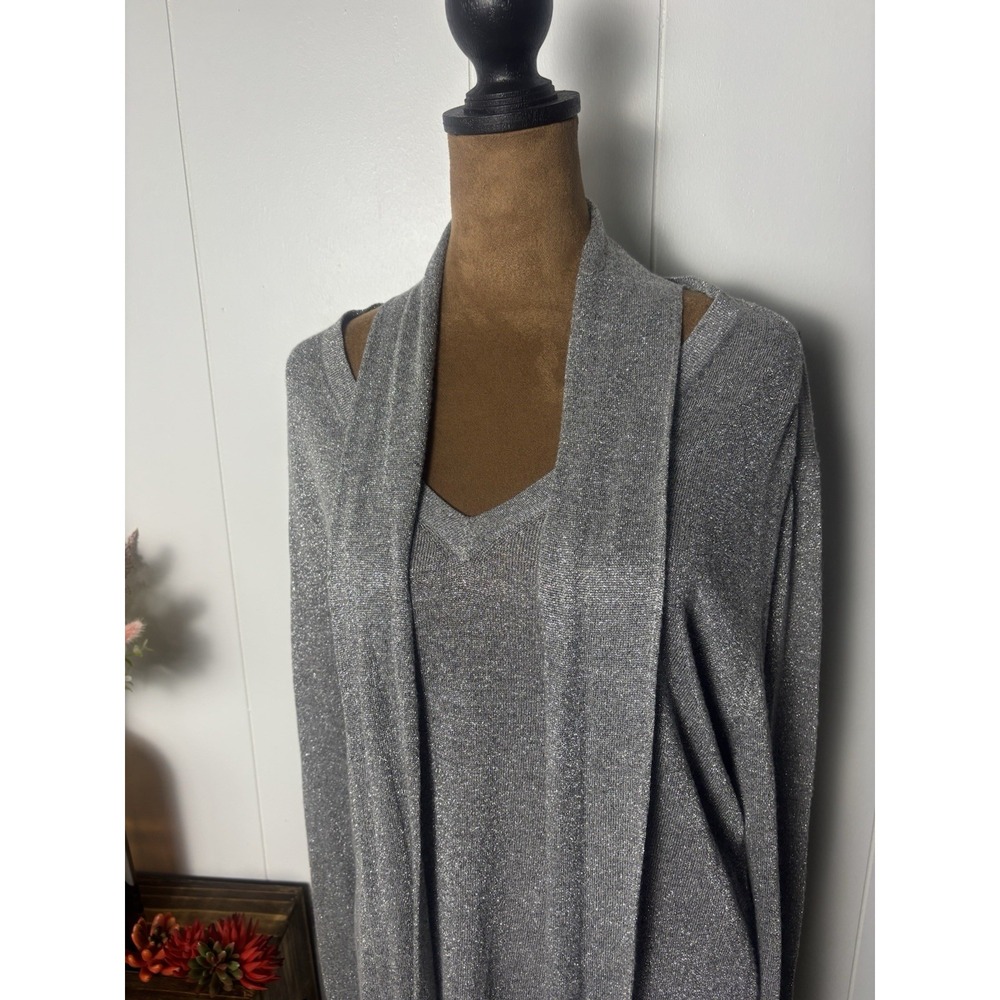 Hot Cotton Womens Long Sleeve V-Neck Size XL Sparkling Metallic Gray New